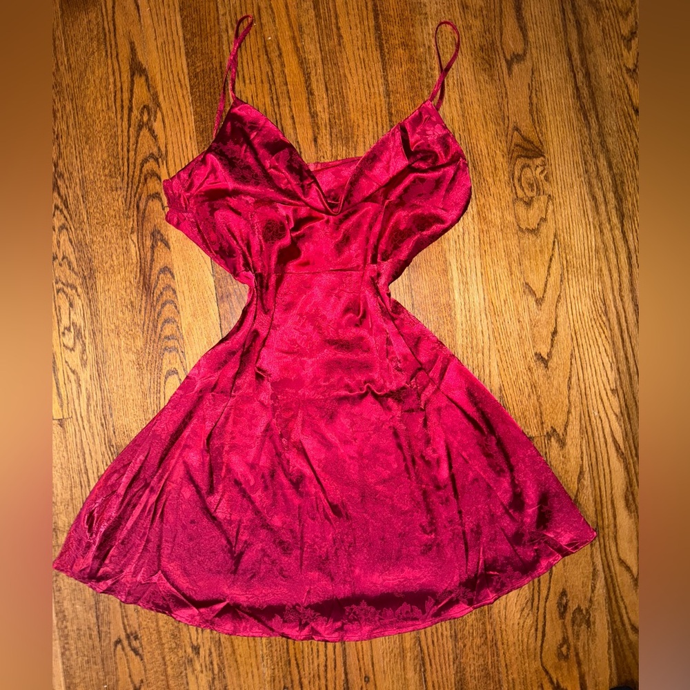 Burgundy Floral Jacquard Draped Front Cami Dress